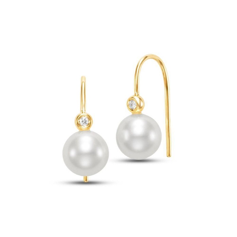 14k Diamond and Freshwater Pearl Earrings BY PD Collection