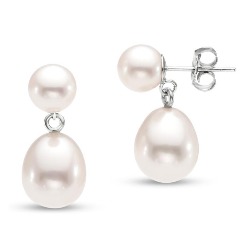 14k Freshwater Pearls Drop Stud Earrings BY PD Collection