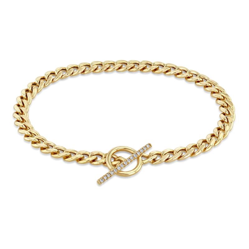 Zoe Chicco Medium Curb Chain Pave Diamond Toggle Bracelet
