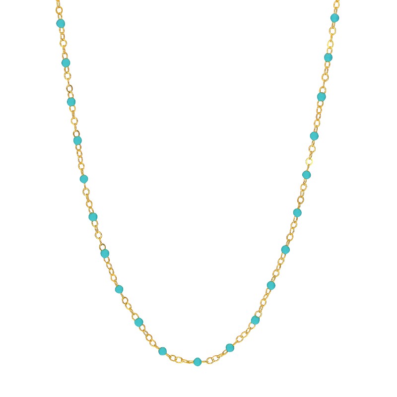 14K Yellow Gold Turquoise Enamel Bead Necklace By PD Collection
