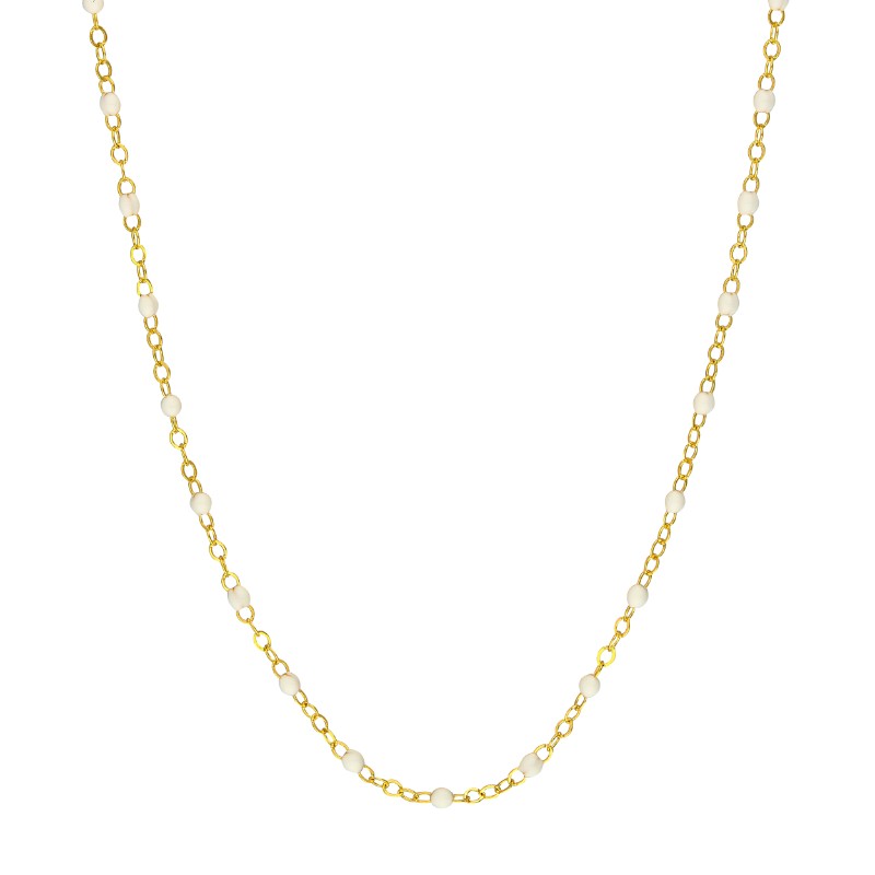 14K Yellow Gold White Enamel Bead Necklace BY PD Collection