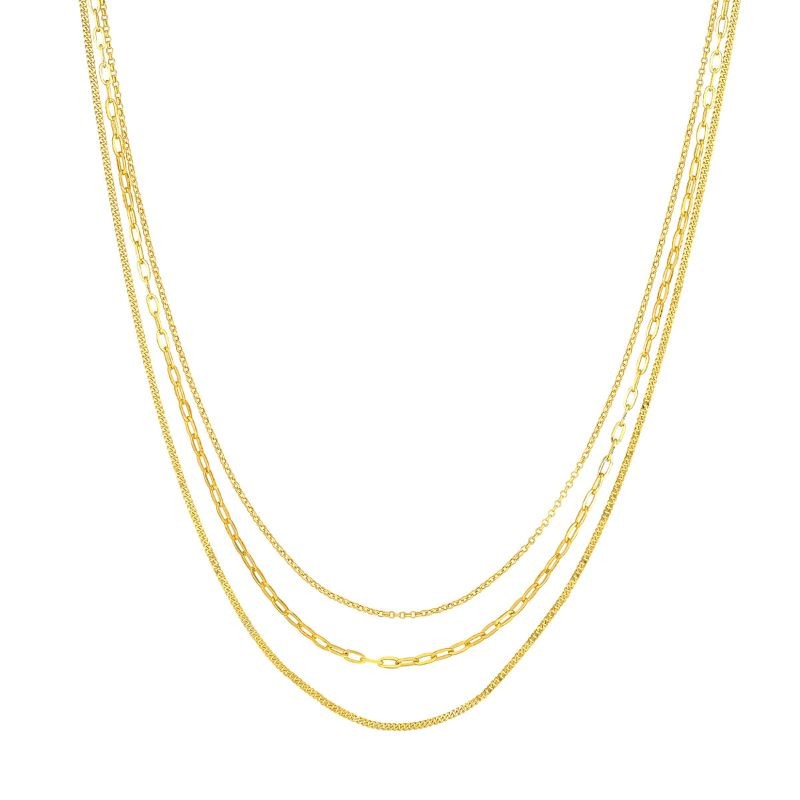 PD Collection Triple Strand Necklace With Rolo, Paperclip, And Curb Chains 18