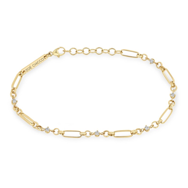 14k Linked Prong Diamond & Medium Paperclip Rolo Chain Bracelet BY Zoe Chicco