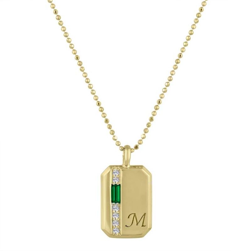 My Story Yellow Gold Initial S Emerald and Diamon Necklace