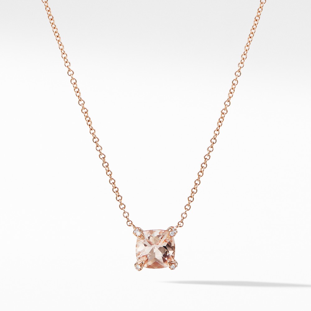 Chatelaine® Pendant Necklace with Diamonds in 18K Rose Gold with Morganite