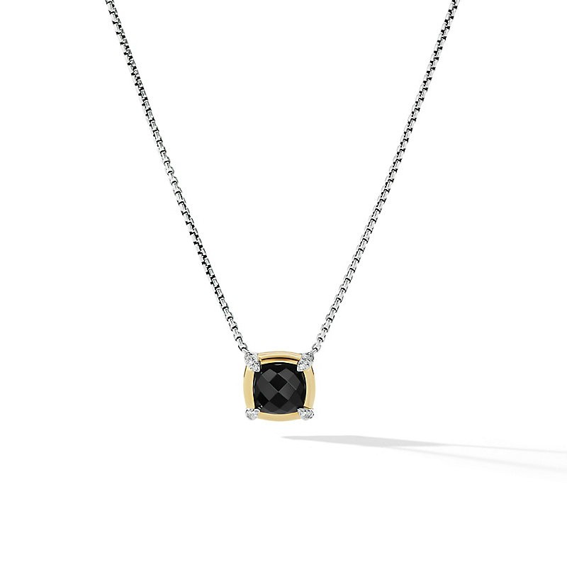 Petite Chatelaine® Pendant Necklace with Black Onyx, 18K Yellow Gold Bezel and Pave Diamonds