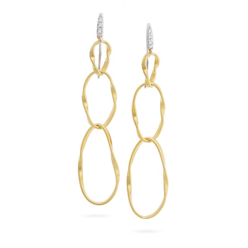 Marco Bicego 18K Yellow Gold And Diamond Triple Drop Hook Earring By Marrakech Onde Collection