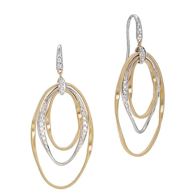Marco Bicego 18K Yellow Gold W .42Ctw Diamond Double Concentric Hook Earrings By Marrakech Onde Collection