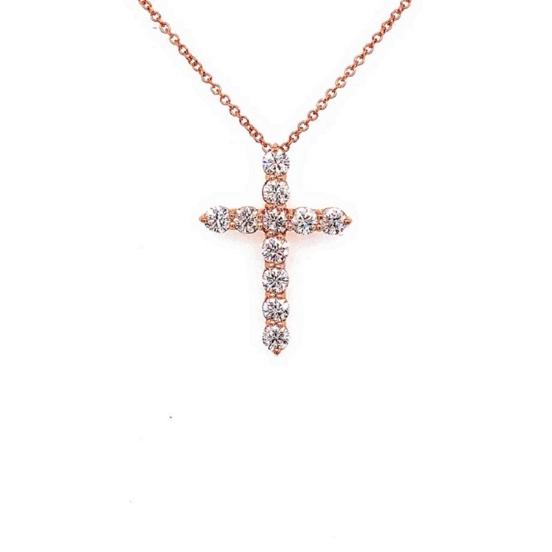 14K Diamond Cross Pendant Necklace By PD Collection