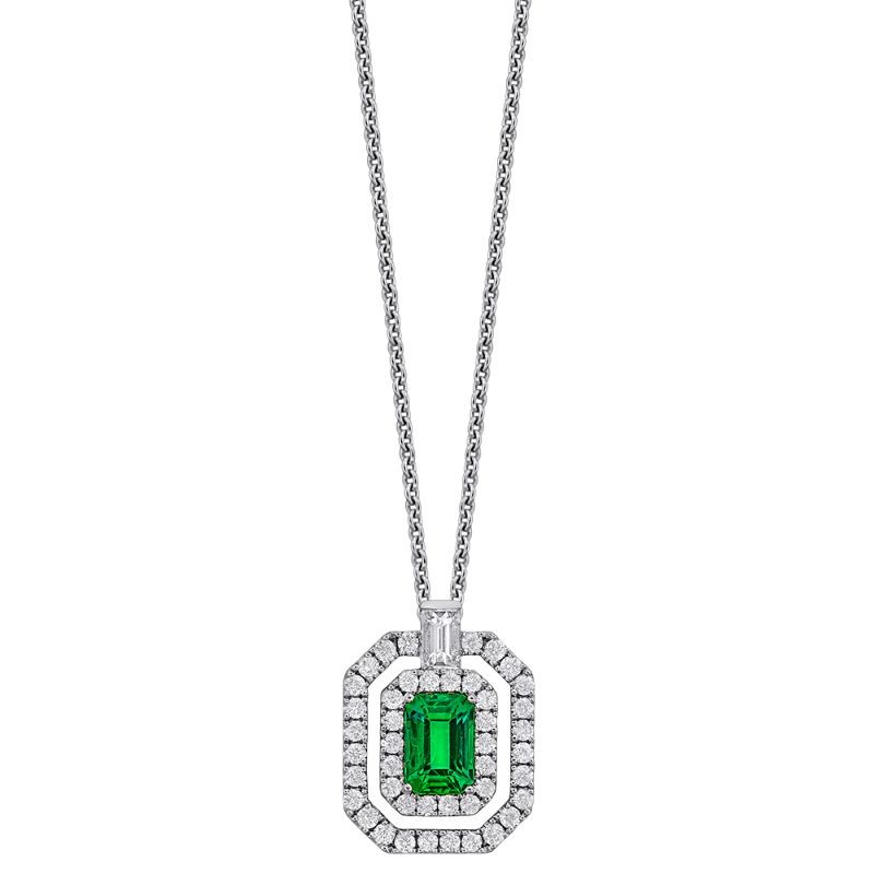 Providence Diamond Collection Emerald and Diamond Halo Necklace
