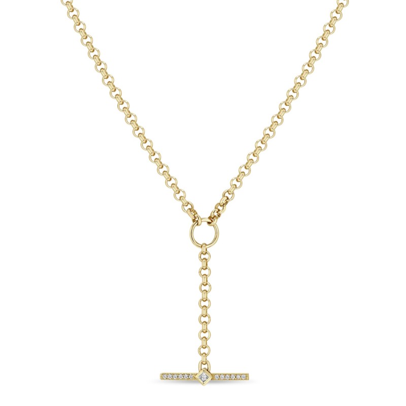14K Princess Diamond & Diamond Bar Toggle Lariat Necklace By Zoe Chicco