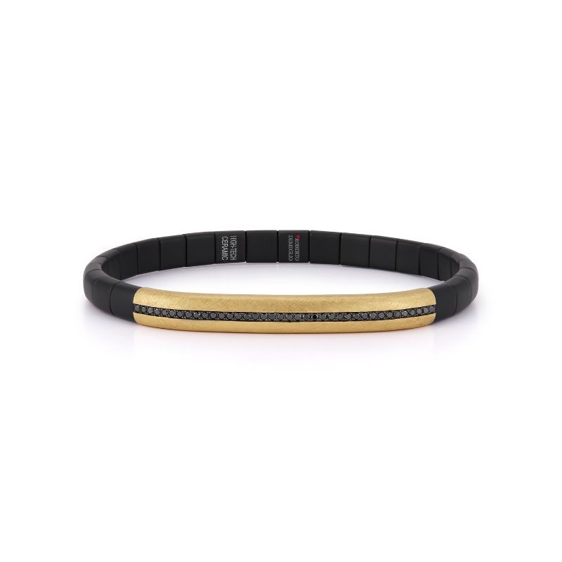 Roberto Demeglio Gold Bar Black Ceramic Stretch Bracelet