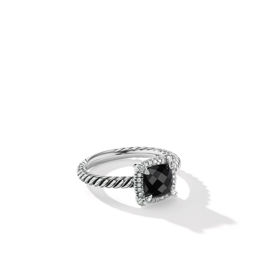 Petite Chatelaine® Pave Bezel Ring with Black Onyx and Diamonds