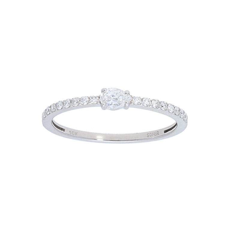 14k White Gold Diamond Oval and Pave Half Shank Ring BY PD Collection