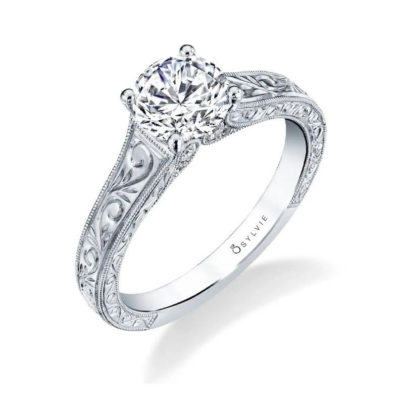 Sylvie Sterling Silver .10Ctw Engagement Ring For 1Ct Round Center Stone