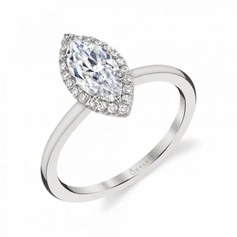 Sylvie Elsie Classic Marquise Halo Engagement Ring