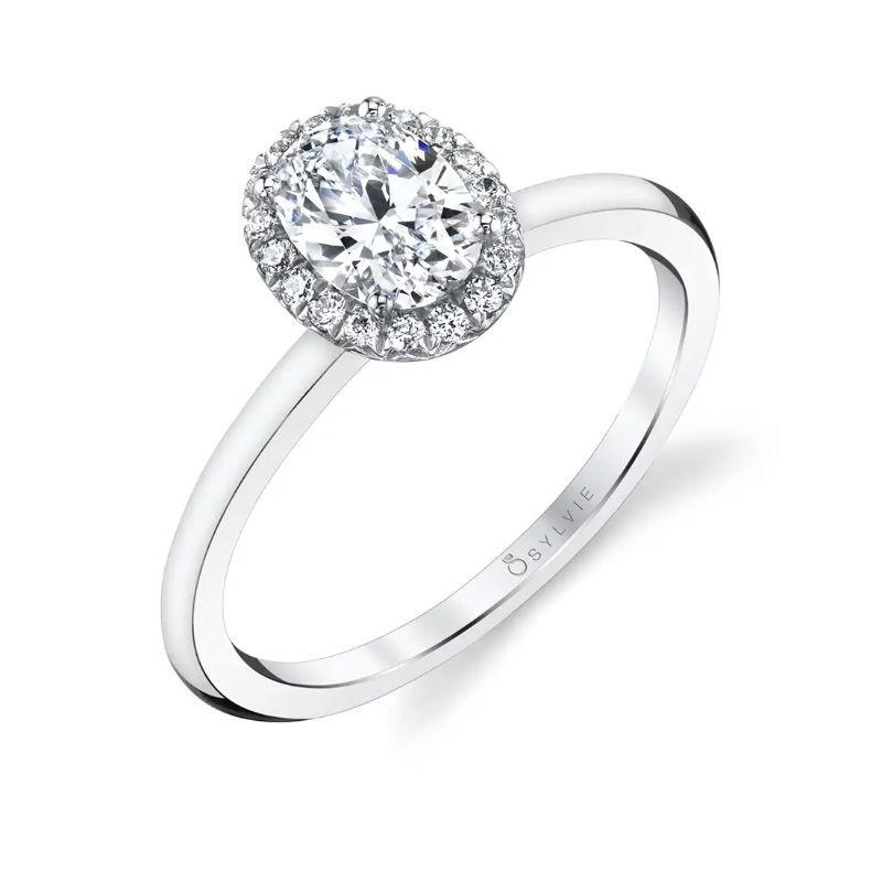 Sylvie Elsie Classic Oval Halo Engagement Ring