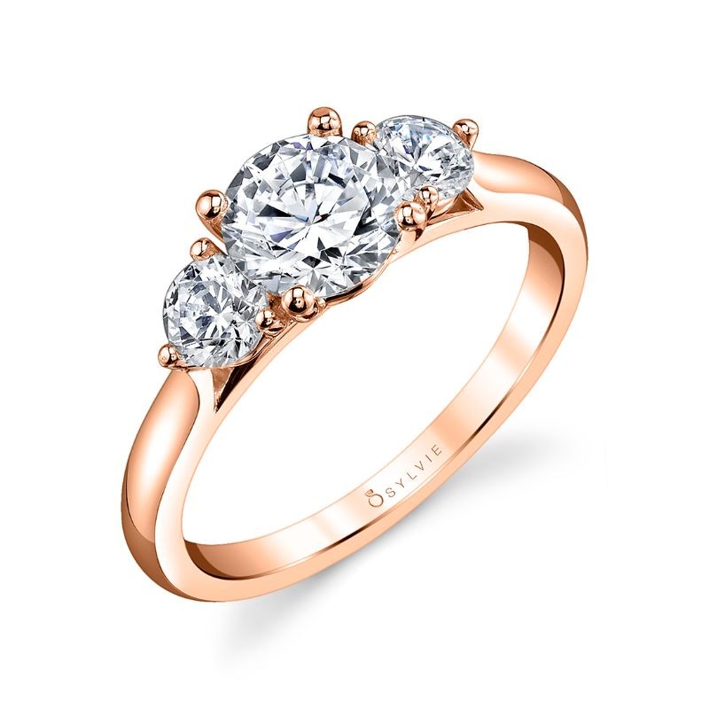Round Cut Three Stone Engagement Ring - Marcella
