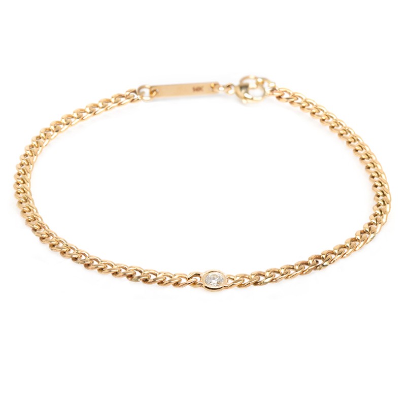 Zoe Chicco Small Curb Chain Bracelet With Floating Diamond