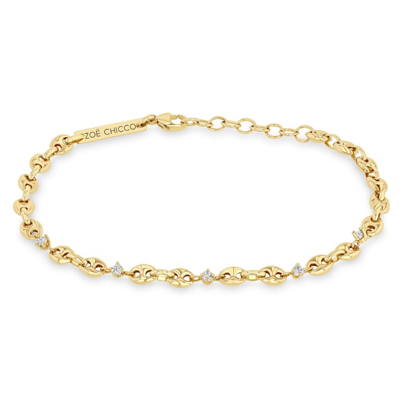 14K 5 Prong Diamond Small Puffed Mariner Chain Bracelet By Zoe Chicco