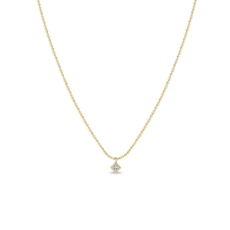 14K Princess Diamond Tube Bar Chain Necklace BY Zoe Chicco