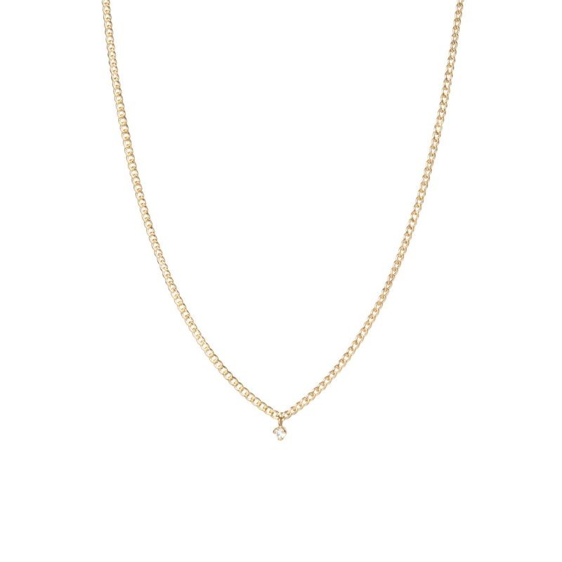 Zoe Chicco x-small curb chain necklace with a single dangling prong set white diamond