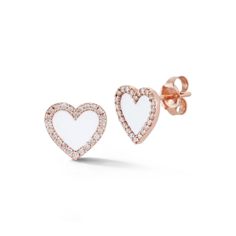 PD Collection White Enamel Heart Diamond Earrings