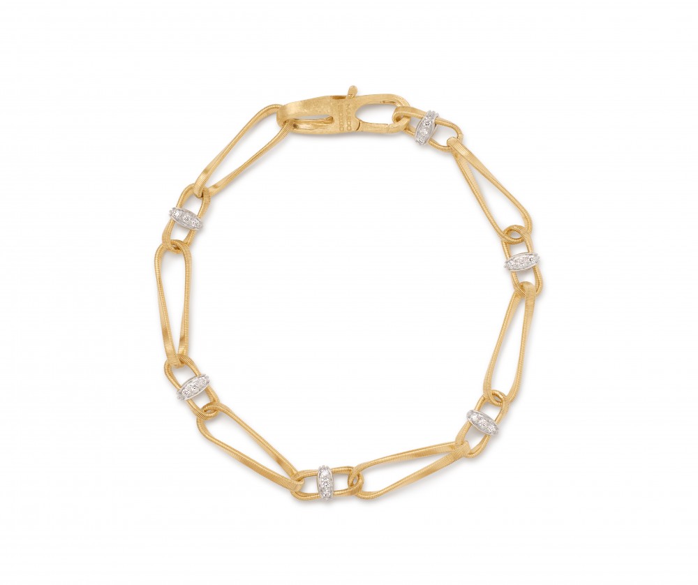 18k Yellow Gold Diamond Twisted Coil Link Bracelet
