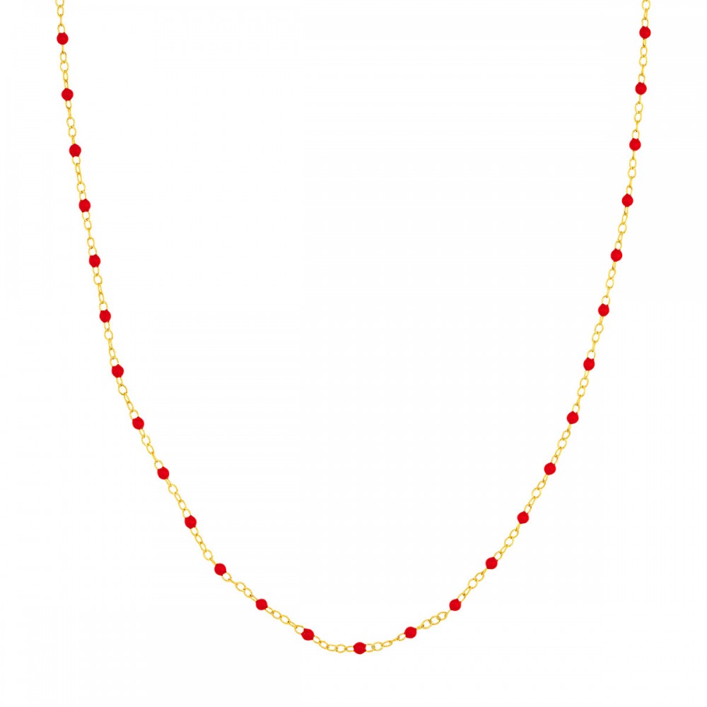 14K Yellow Gold Red Enamel Beads On A Piatto Chain Necklace BY PD Collection