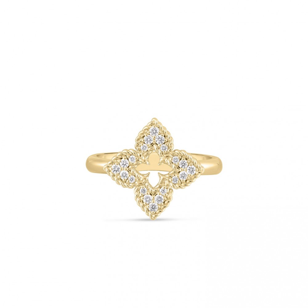18K Yellow Gold Venetian Princess Small Diamond Pave Flower Ring BY Roberto Coin