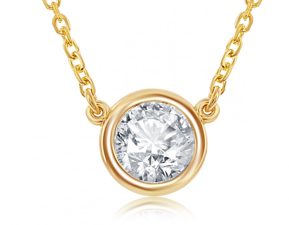 14k Diamond Solitaire Bezel Set Necklace By PD Collection