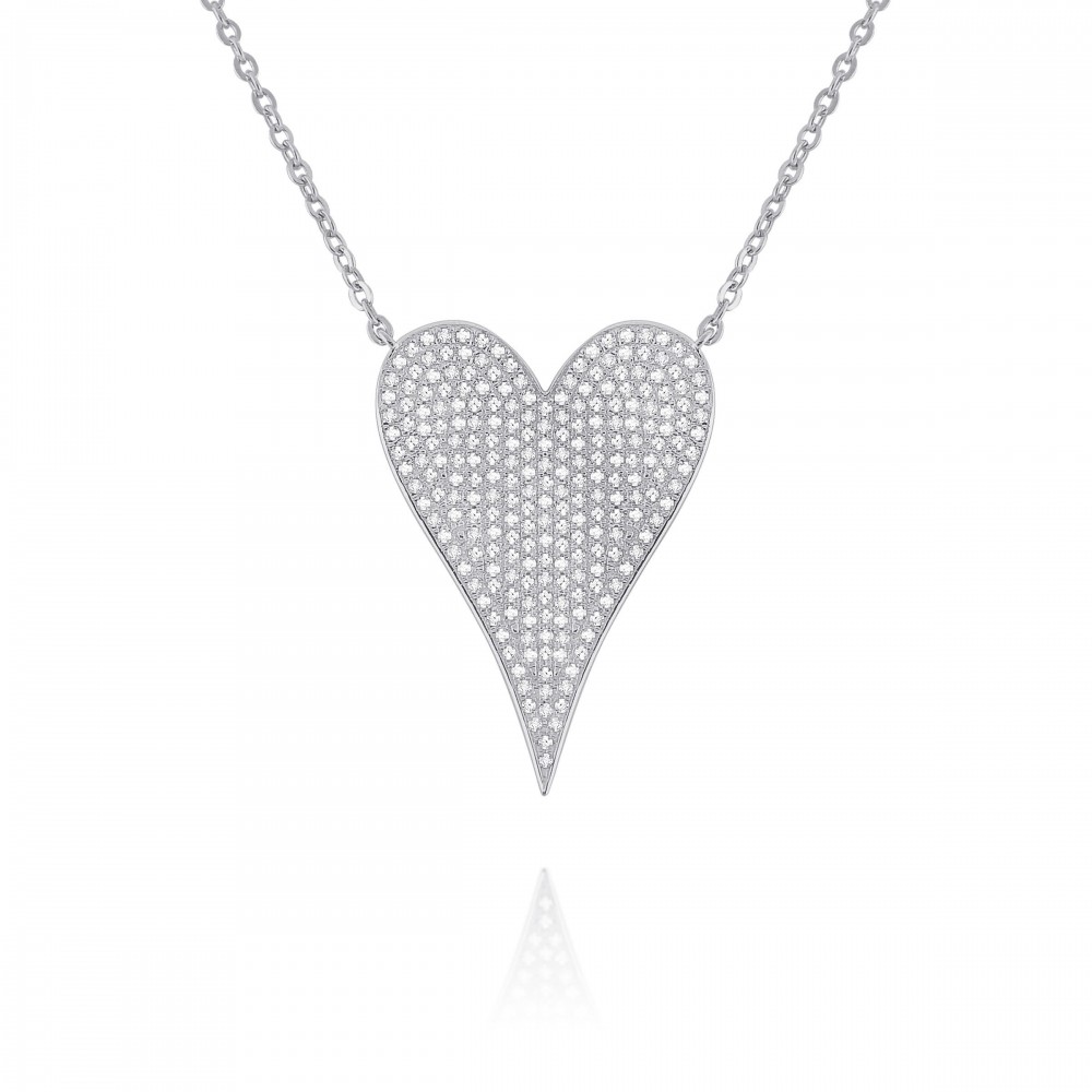 PD Collection 14k White Gold and Pavé Diamond Large Heart Necklace