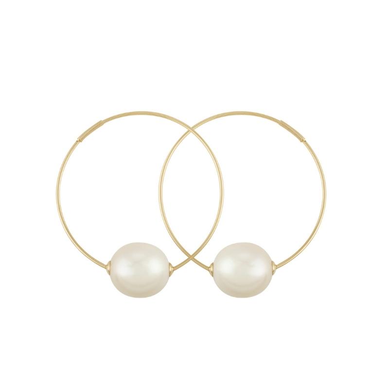 14K Yellow Gold Baroque Pearl Endless Hoop Earrings By PD Collection ...
