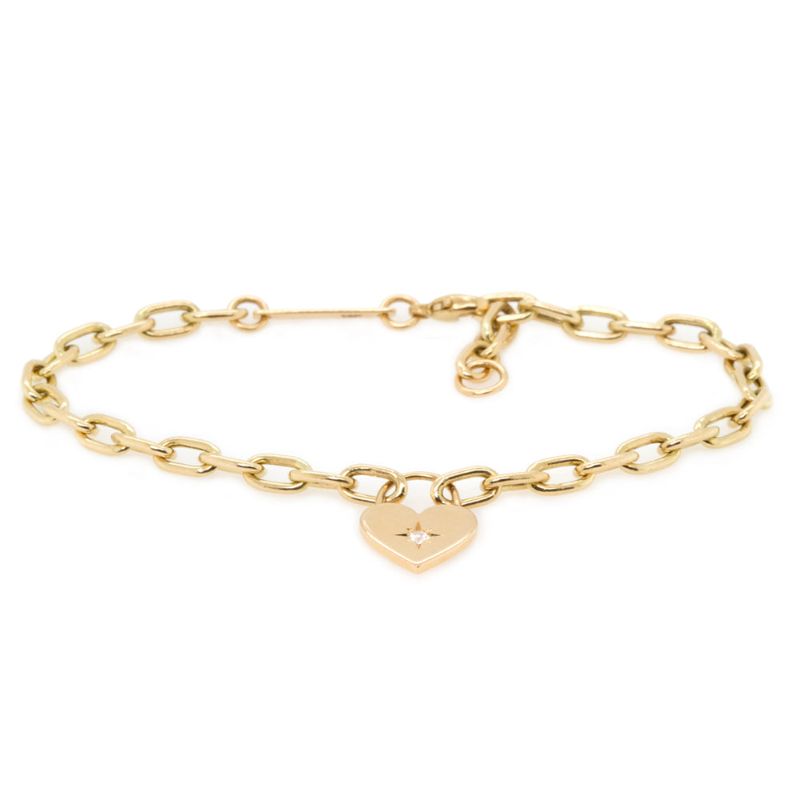 Zoe Chicco 14k Diamond Star Set Heart Padlock Bracelet - PDZC-PEB-16-D-6.5