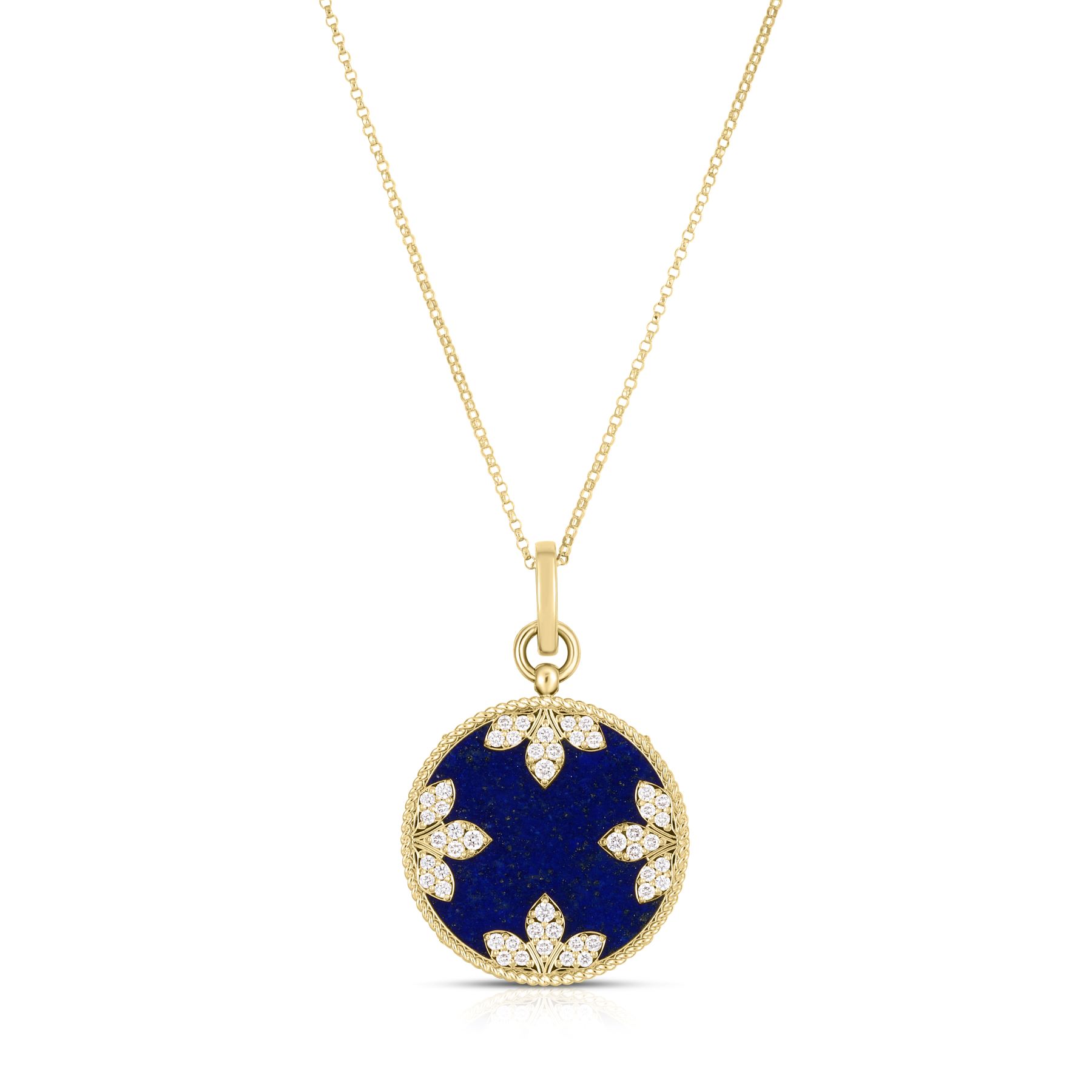 18KYellow Gold Diamond and Lapis Medallion Charm Necklace - PDRC ...