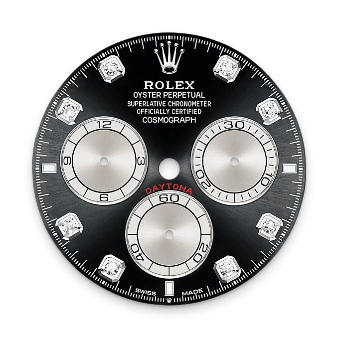 Bright black and steel dial